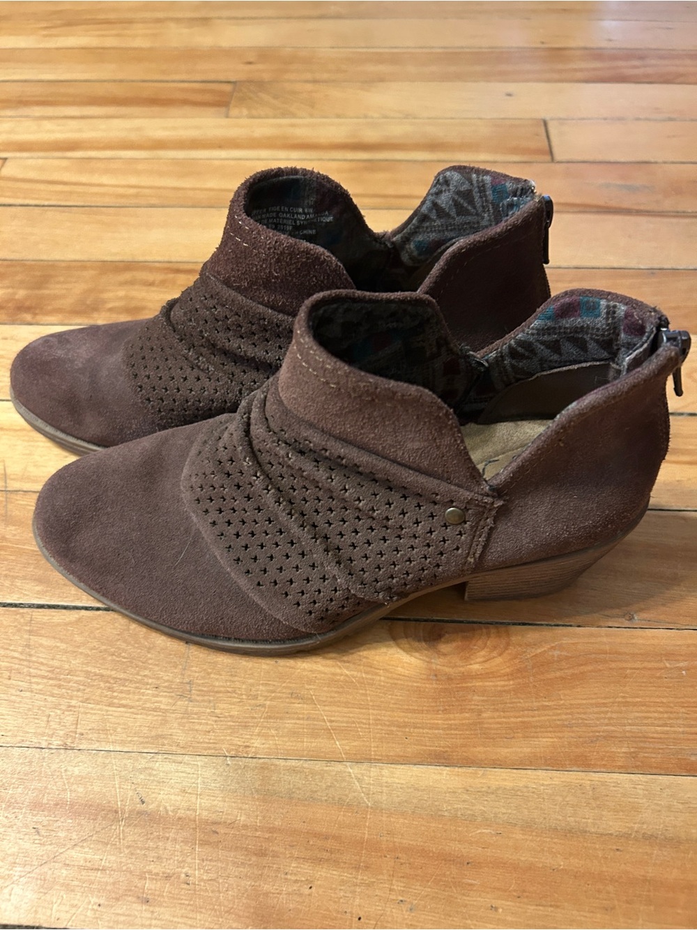 Earth Origins Brown Suede Perforated Ankle Booties